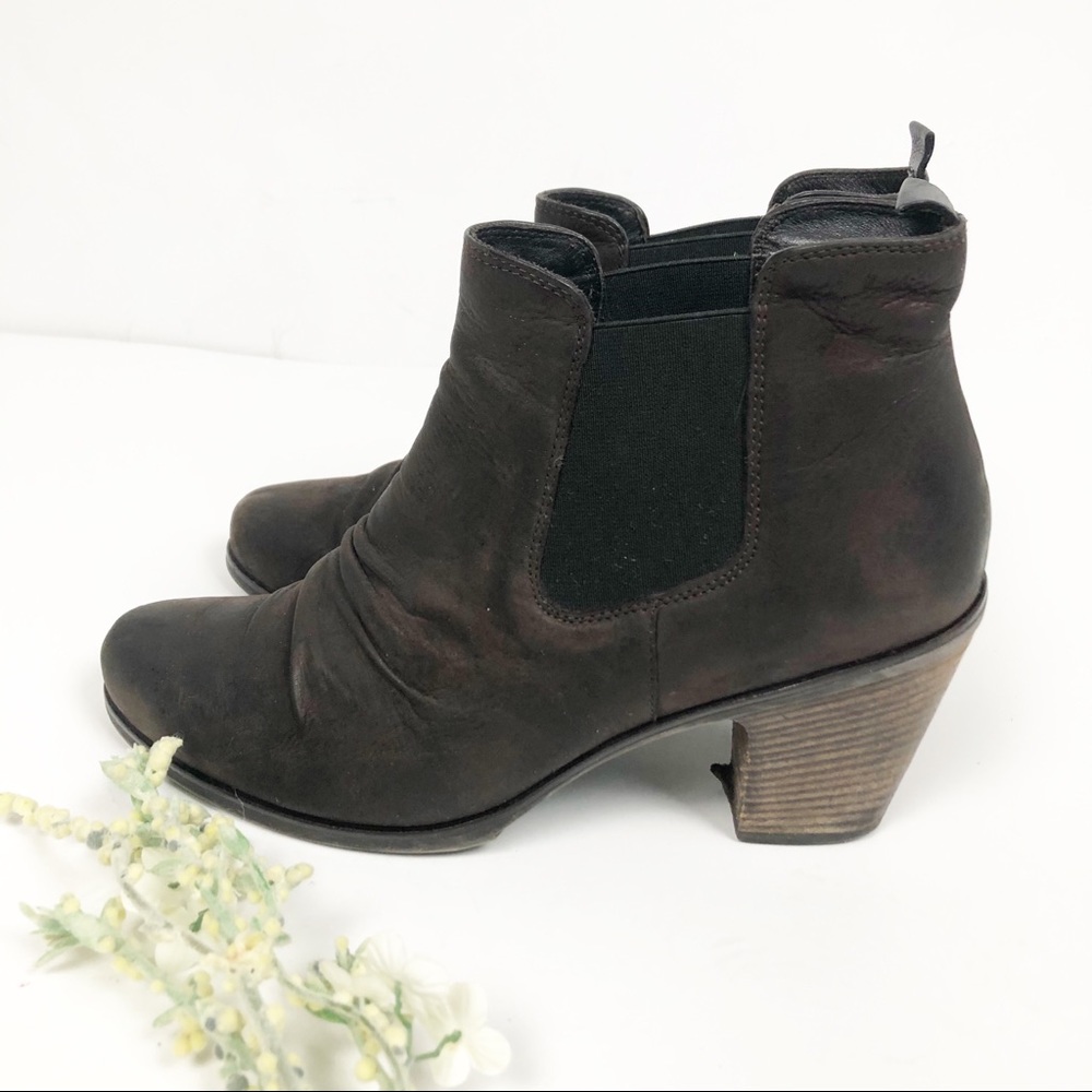 Paul Green Brown Leather Scrunch Chelsea  Boots
